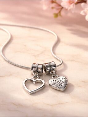 S925 Sterling silver chain Silver Heart Charm Necklace - Made With Love